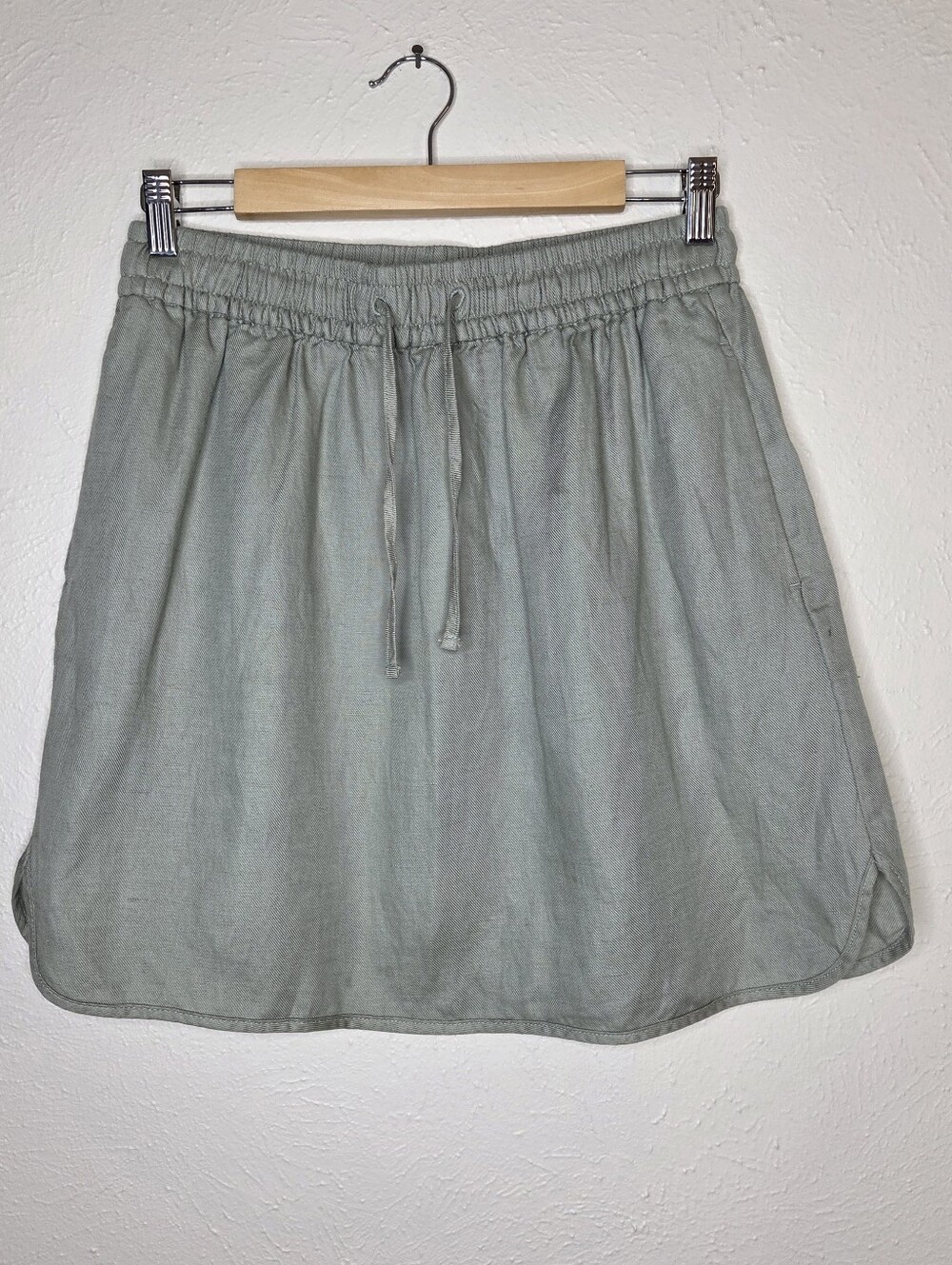 Madewell Linen Lyocell Pull-On Mini Skirt Sage Green Drawstring Casual Small